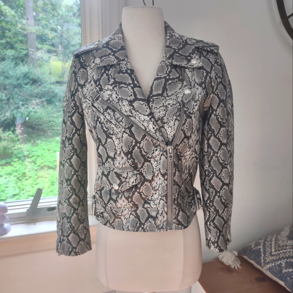 Blank NYC vegan leather grey snake print moto jacket xs